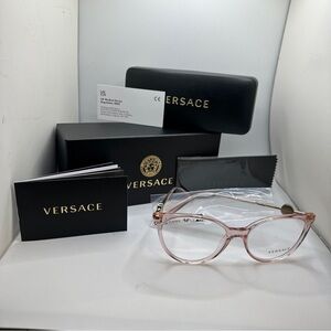 Authentic Versace VE3298B 5339 55mm Eyeglass Frame Transparent Pink w/Demo Lens